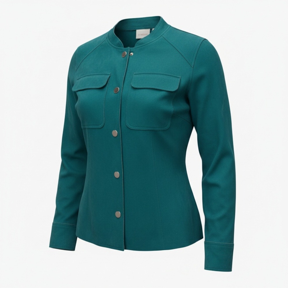 Chicos Teal Green Suede Like Button Front Shirt Jacket Size 1